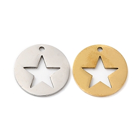 201 Stainless Steel Pendants, Laser Cut, Flat Round with Star Charm
