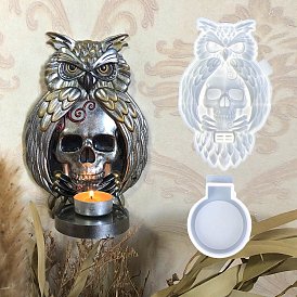 Halloween Owl Skull Candle Holder DIY Silicone Statue Molds, Wall Floating Shelf Candlestick Molds, Portrait Sculpture Casting Molds