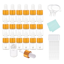 Empty Glass Dropper Bottles, for Essential Oils Aromatherapy Lab Chemicals, with Disposable Plastic Transfer Pipettes, Mini Transparent Plastic Funnel Hopper and Silver Polishing Cloth