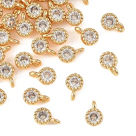 SHEGRACE Brass Pave Cubic Zirconia Charms, Flat Round Charms, Single Stone Charms, Cadmium Free & Lead Free & Nickel Free, Long-Lasting Plated