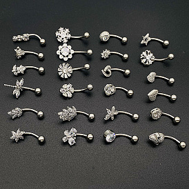 316l хирургические кольца из нержавеющей стали для живота, с микро проложить кубического циркония, цвет нержавеющей стали