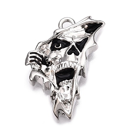 Halloween Alloy Enamel Pendants, Skull Charms