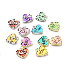Pendentifs en émail d'alliage de la saint-valentin, coeur avec numéro 520 & 1314, couleur mixte