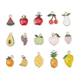 15Pcs 15 Style Alloy Enamel Pendants, Light Gold, Fruit