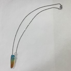 304 Stainless Steel Pendant Necklaces, with Natural Quartz Crystal