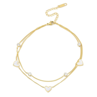 Ионное покрытие (IP) 304 двухслойные браслеты из нержавеющей стали для женщин, с подвесками-ракушками в форме сердца