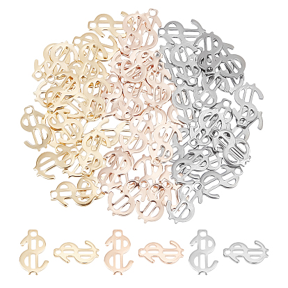 60 pcs 3 colores 304 dijes de acero inoxidable, signo de dólar