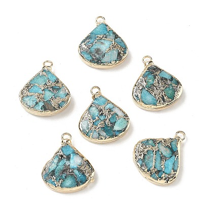 Подвески из окрашенной синтетической императорской яшмы, слезинки, с латунной, золотые