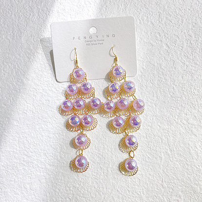 s925 silver needle inlaid zirconium water drop long earrings purple mermaid pearl tassel earrings fashion earrings