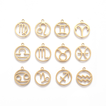 201 подвески из нержавеющей стали, ручная полировка, кольцо с двенадцатью созвездиями