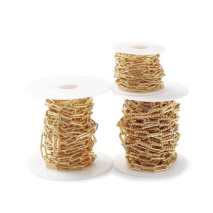 Rack Plating Brass Paperclip Chains, Lead Free & Cadmium Free, Unwelded, with Spool