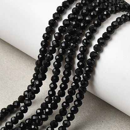 Натуральный черный агат бисер нитей, граненые, круглые, окрашенная и подогревом