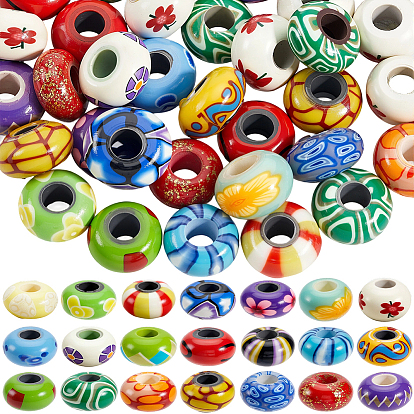 50шт. европейские бусины ручной работы из полимерной глины, бусины с большим отверстием, рондель