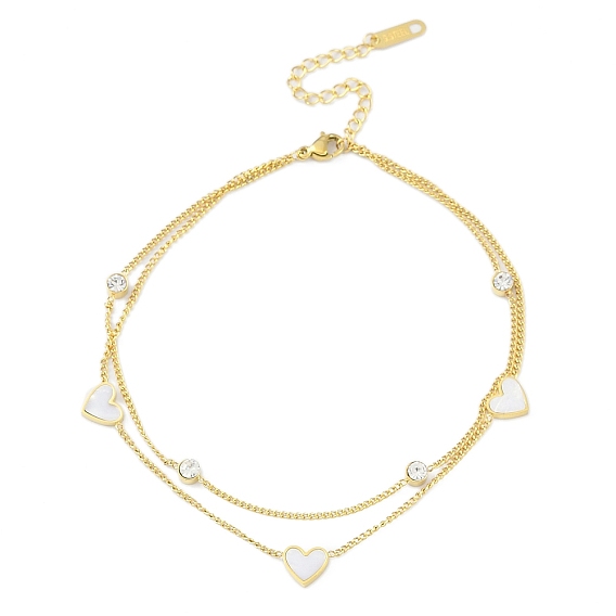 Ионное покрытие (IP) 304 двухслойные браслеты из нержавеющей стали для женщин, с подвесками-ракушками в форме сердца