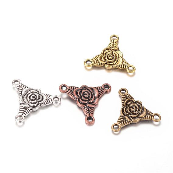 Tibetan Style Alloy Chandelier Component Links, 3 Loop Connectors, Triangle with Flower, Cadmium Free & Lead Free