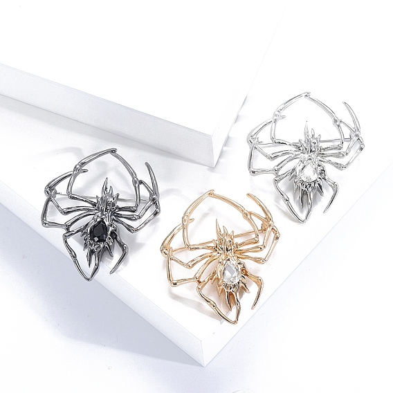 Alloy Rhinestone Brooches, Spider