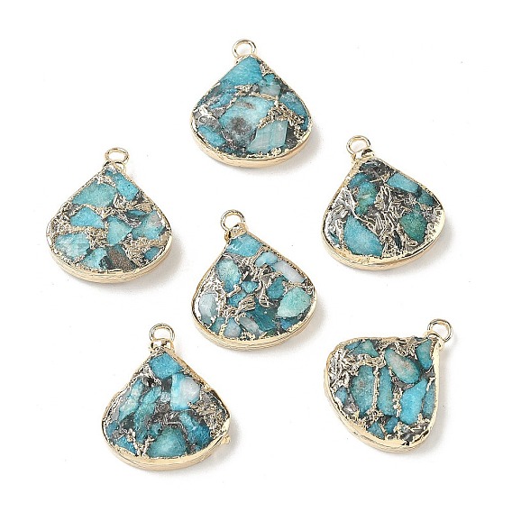 Подвески из окрашенной синтетической императорской яшмы, слезинки, с латунной, золотые