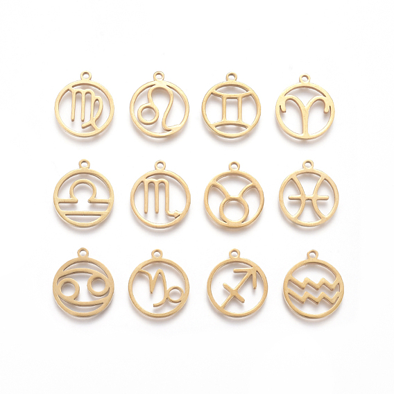 201 подвески из нержавеющей стали, ручная полировка, кольцо с двенадцатью созвездиями