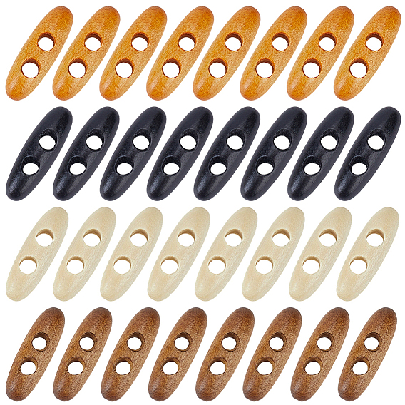 60Pcs 4 Colors 2-Hole Wood Buttons, Olive Shape