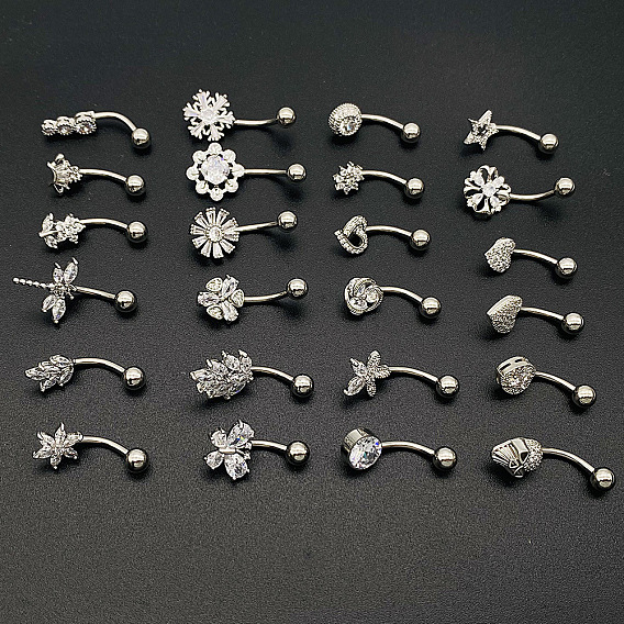 316l хирургические кольца из нержавеющей стали для живота, с микро проложить кубического циркония, цвет нержавеющей стали