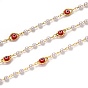 Handmade Brass Chains, with Acrylic Imitation Pearl, Lampwork and Spool, Long-Lasting Plated, Soldered, Evil Eye