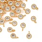 SHEGRACE Brass Pave Cubic Zirconia Charms, Flat Round Charms, Single Stone Charms, Cadmium Free & Lead Free & Nickel Free, Long-Lasting Plated