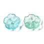 Transparent Spray Painted Glass Beads, Half Frosted, Flower