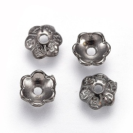 6-Petal Tibetan Style Alloy Flower Bead Caps, Cadmium Free & Lead Free, 6x2mm, Hole: 1mm