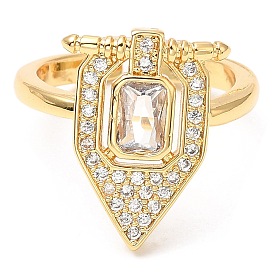 Cubic Zirconia Wide Open Cuff Ring, Rack Plating Brass Ring for Women, Lead Free & Cadmium Free