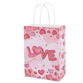 Valentine's Day Love Heart Printed Paper Gift Tote Bags, with Handles, Shopping Bags, Rectangle