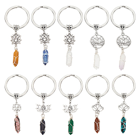 10 брелок с кулоном в виде лотоса из сплава в тибетском стиле и драгоценными камнями в виде пули, с 304 брелоками для ключей из нержавеющей стали