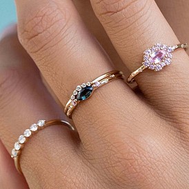 Кольца для женщин с микропаве из латуни и кубическими цирконами, золотые