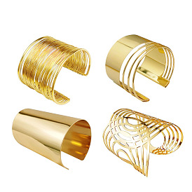 Chic Alloy 4-Piece Set: Wire & Metal Cuff Bracelets with Hollow Circle Design