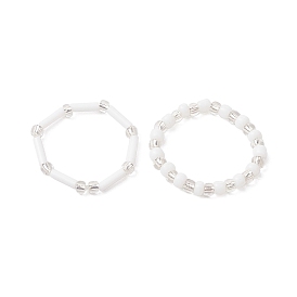 Glass Beads Stretch Rings for Women, with Elastic Crystal Thread