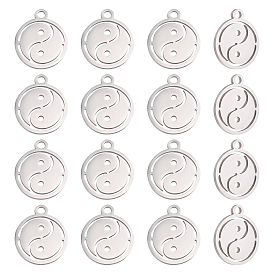 Unicraftale 16Pcs 201 Stainless Steel Charms, Laser Cut, Manual Polishing, Flat Round with Yin Yang
