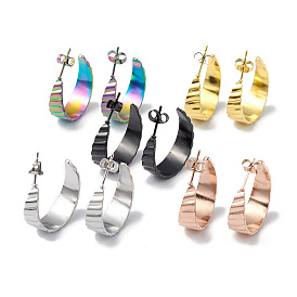 304 Stainless Steel Round Stud Earrings, Half Hoop Earrings for Women