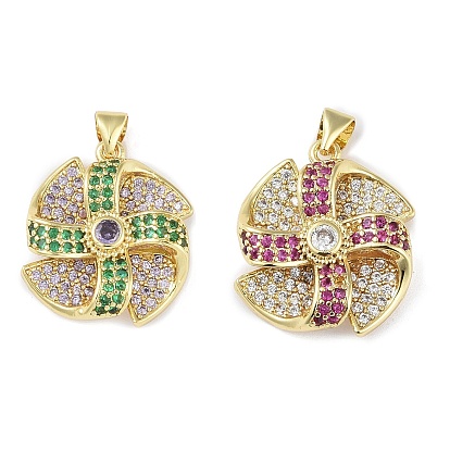 Rack Plating Brass Micro Pave Cubic Zirconia Pendants, Long-Lasting Plated, Lead Free & Cadmium Free, Real 18K Gold Plated, Winnower