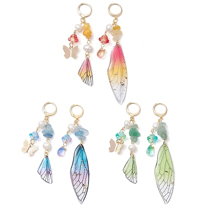 Серьги с застежкой-молнией из натурального зеленого авантюрина, аквамарина и топаза, С 304 результатами из нержавеющей стали, крыло, золотые, слева и справа