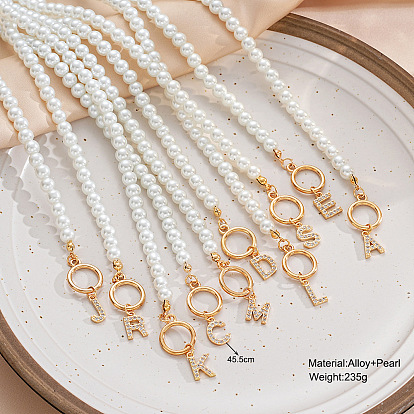 Ожерелья из сплава с подвесками в виде букв и кристаллов со стразами, белые пластиковые искусственные жемчужины круглые бусины начальные ожерелья для женщин, золотые