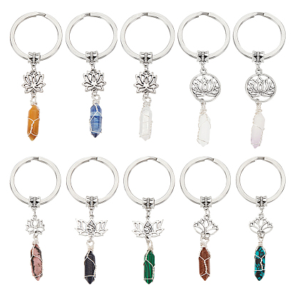 10 брелок с кулоном в виде лотоса из сплава в тибетском стиле и драгоценными камнями в виде пули, с 304 брелоками для ключей из нержавеющей стали