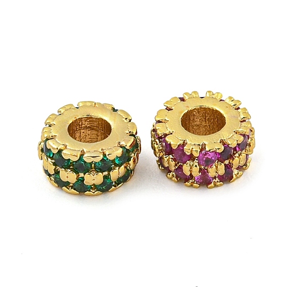 Реечное покрытие латунь микро паве кубический цирконий распорные бусины, долговечный, без свинца и без кадмия, рондель, волнистый край, реальный 18 k позолоченный