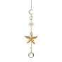 304 Stainless Steel Starfish & Round Glass Hanging Suncatchers, Brass Moon Sun and Shell Pearl Beads for Home Window Wall Decor