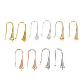 Rack Plating Brass Earring Hooks, for Half Drilled Beads, Long-Lasting Plated