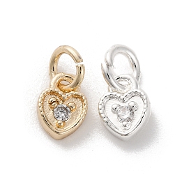 Brass Micro Pave Cubic Zirconia Charms, Long-Lasting Plated, Heart