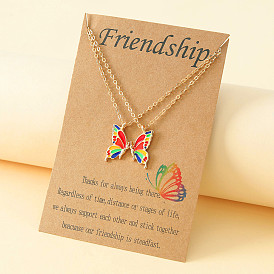 Unique Alloy Butterfly Pendant Friendship Necklace with Oil Droplets - Handmade Collarbone Chain for Women