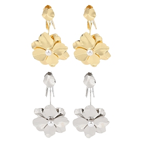 Flower Iron Dangle Stud Earrings, with Alloy Pin and Imitation Pearl