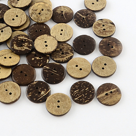 2-Hole Flat Round Coconut Buttons, 20x3.5mm, Hole: 2mm