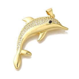 Dolphin Rack Plating Brass Micro Pave Cubic Zirconia Pendants, Cadmium Free & Lead Free, Long-Lasting Plated