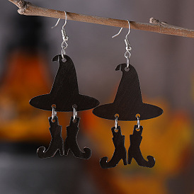 Halloween Wood Earrings, with Stainless Steel Earrings Hook, Witch Hat with Boots, Platinum