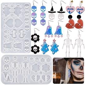 Moules à pendentif en silicone thème halloween, moules de résine, squelette/fleur/cœur/fantôme
